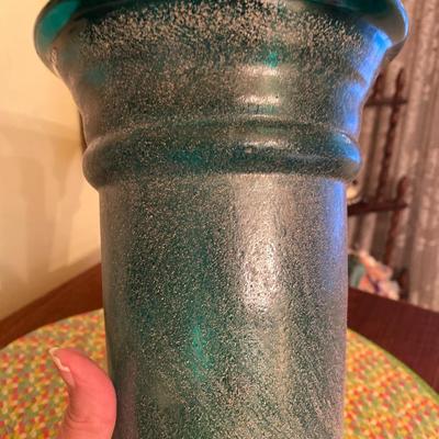 Large Vintage Frosted Blue Green Vase