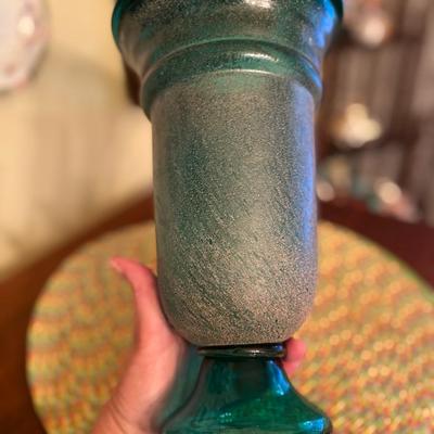 Large Vintage Frosted Blue Green Vase