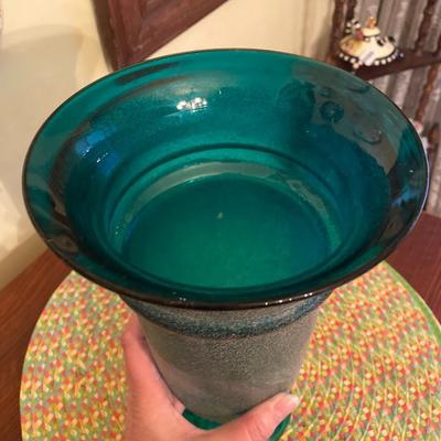 Large Vintage Frosted Blue Green Vase