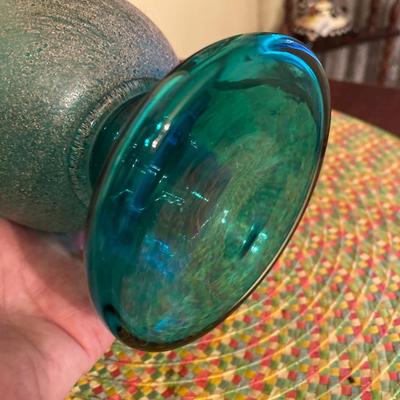 Large Vintage Frosted Blue Green Vase