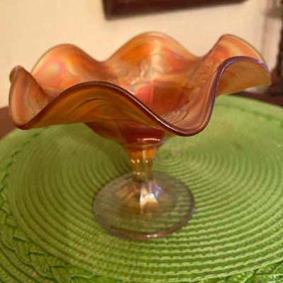 Stunning Fenton Marigold Carnival Glass Compote with Stem Base