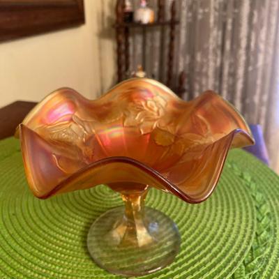 Stunning Fenton Marigold Carnival Glass Compote with Stem Base