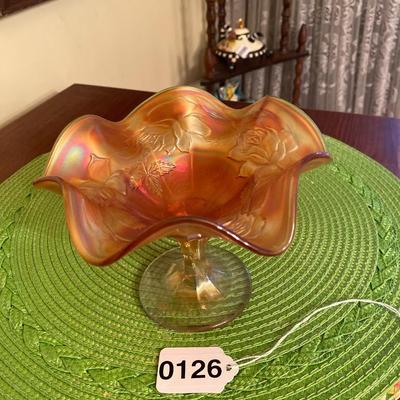 Stunning Fenton Marigold Carnival Glass Compote with Stem Base