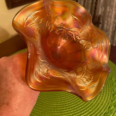Stunning Fenton Marigold Carnival Glass Compote with Stem Base
