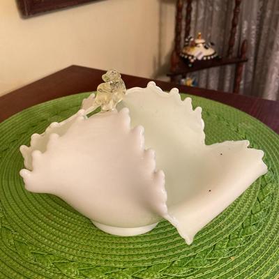 Vintage Murano Milk Glass Basket Dish