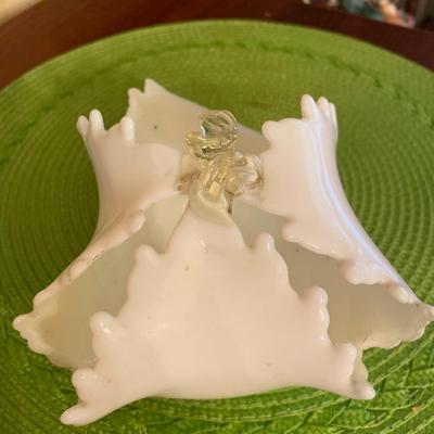 Vintage Murano Milk Glass Basket Dish