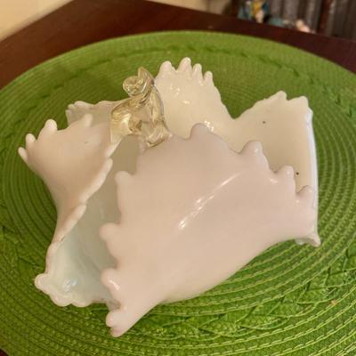 Vintage Murano Milk Glass Basket Dish
