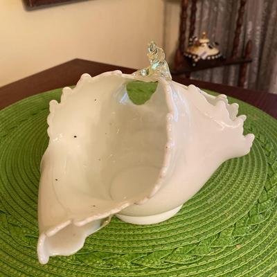 Vintage Murano Milk Glass Basket Dish