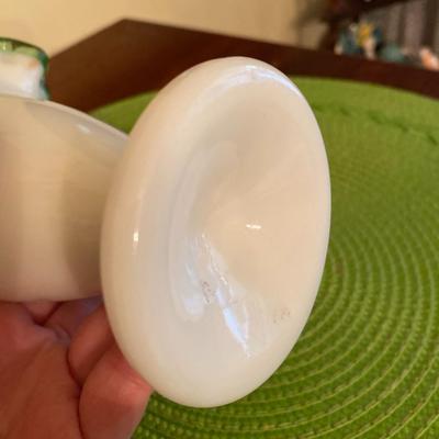 Midcentury Fenton Milk Glass with Emerald Green Crest