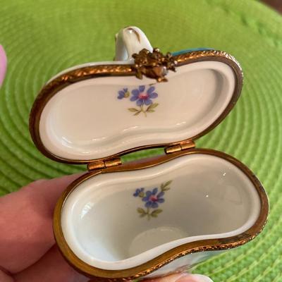Lovely Miniature Limoges Basket and Bow Trinket Box