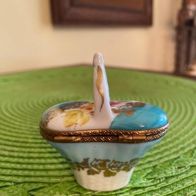 Lovely Miniature Limoges Basket and Bow Trinket Box