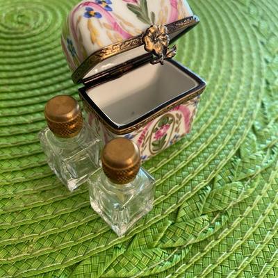Miniature Limoges Trinket Box with Mini Perfume Bottles