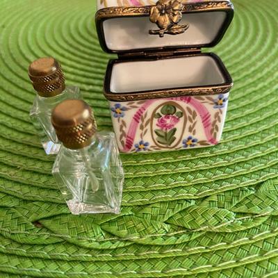 Miniature Limoges Trinket Box with Mini Perfume Bottles