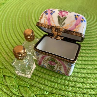 Miniature Limoges Trinket Box with Mini Perfume Bottles