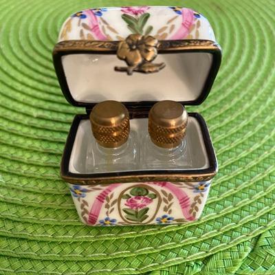 Miniature Limoges Trinket Box with Mini Perfume Bottles