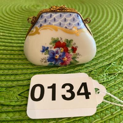 Lovely Miniature Limoges Trinket Box Handbag with Chain