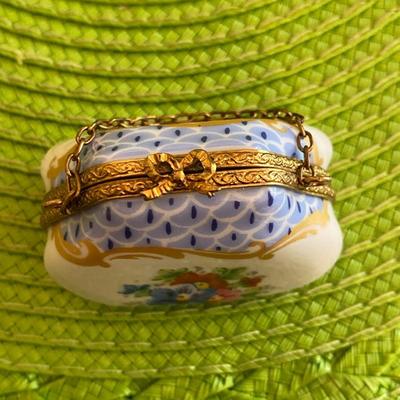 Lovely Miniature Limoges Trinket Box Handbag with Chain