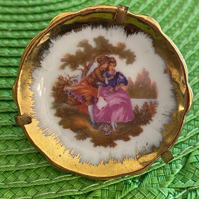 Miniature Limoges Hand Painted Victorian Plate with Frame/Stand