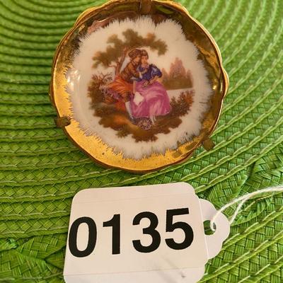 Miniature Limoges Hand Painted Victorian Plate with Frame/Stand