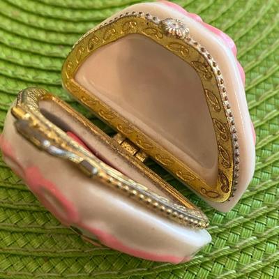 Miniature Porcelain Hand Bag Trinket Box with Mini Comb and Mirror