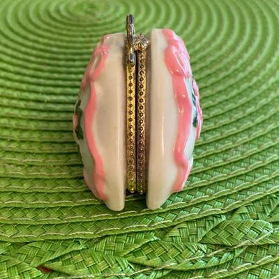 Miniature Porcelain Hand Bag Trinket Box with Mini Comb and Mirror