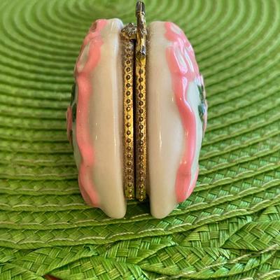 Miniature Porcelain Hand Bag Trinket Box with Mini Comb and Mirror