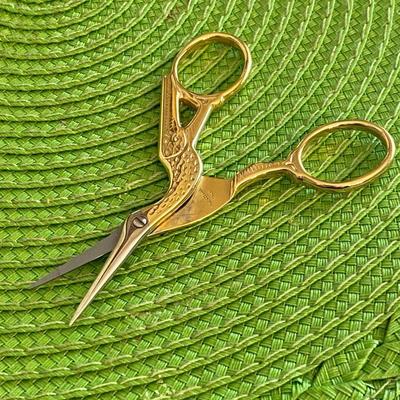 Gold Plated Stork Sewing Scissors Made in Mundial Italy