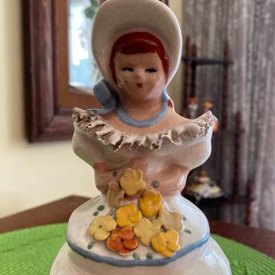 Lovely Porcelain Lady Figurine Holding Bouquet