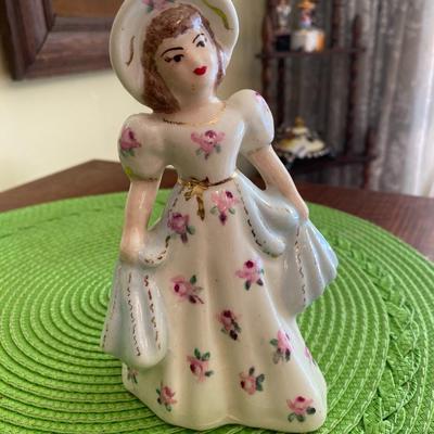 Antique Porcelain Lady Figurine Blue and Pink