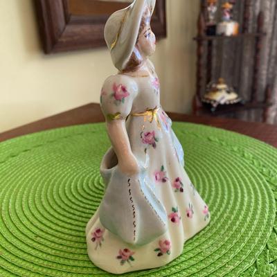 Antique Porcelain Lady Figurine Blue and Pink