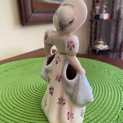 Antique Porcelain Lady Figurine Blue and Pink