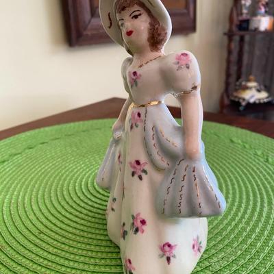 Antique Porcelain Lady Figurine Blue and Pink