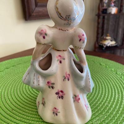 Antique Porcelain Lady Figurine Blue and Pink