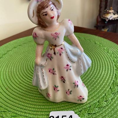 Antique Porcelain Lady Figurine Blue and Pink