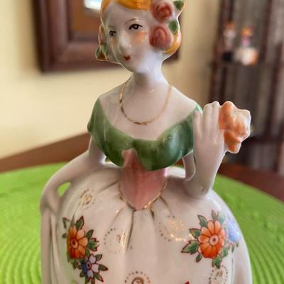 Hand Painted Porcelain Lady Figurine Yellow and Green