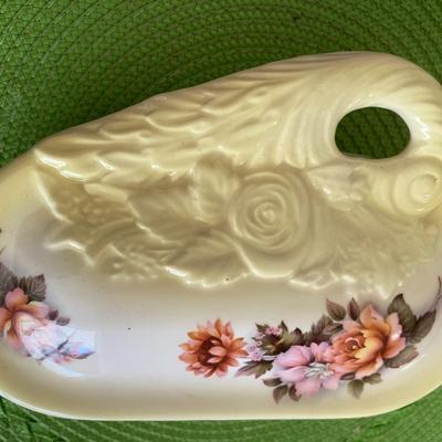 Pretty Yellow Floral Porcelain Jewelry Box Vanity Dish