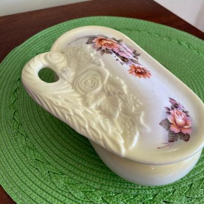 Pretty Yellow Floral Porcelain Jewelry Box Vanity Dish