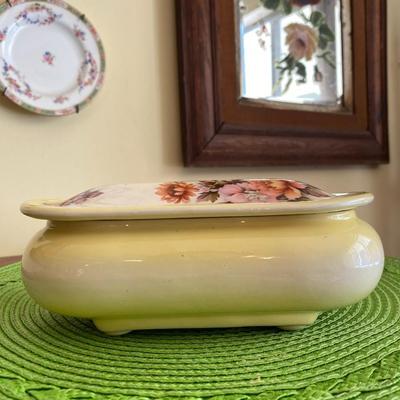 Pretty Yellow Floral Porcelain Jewelry Box Vanity Dish