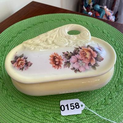 Pretty Yellow Floral Porcelain Jewelry Box Vanity Dish