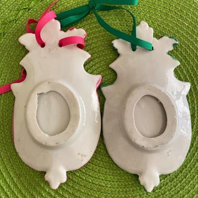 Sweet Pair of Tea Bag Porcelain Dishes Pink and Green