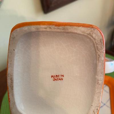 Vintage Orange Porcelain Teapot and Tray