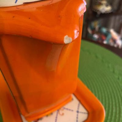 Vintage Orange Porcelain Teapot and Tray