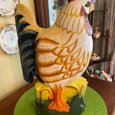 Large Colorful Hand Carved Wood Rooster / Chicken