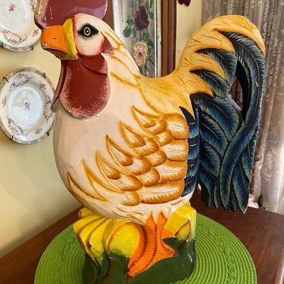 Large Colorful Hand Carved Wood Rooster / Chicken