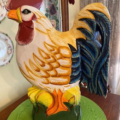 Large Colorful Hand Carved Wood Rooster / Chicken