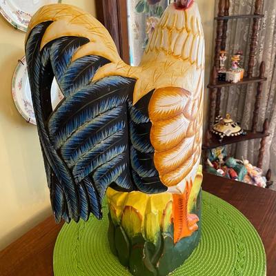 Large Colorful Hand Carved Wood Rooster / Chicken