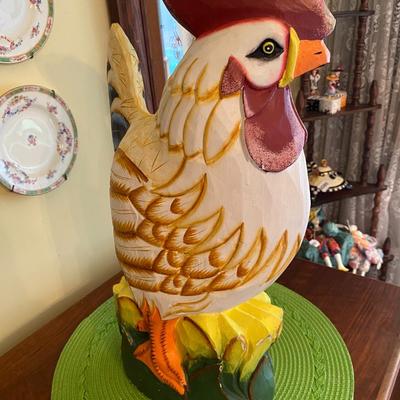 Large Colorful Hand Carved Wood Rooster / Chicken