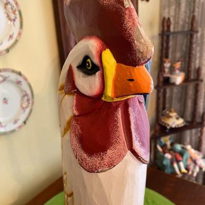 Large Colorful Hand Carved Wood Rooster / Chicken