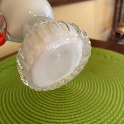 Fun pair of Vintage Murano Red and White Art Glass Chickens / Roosters
