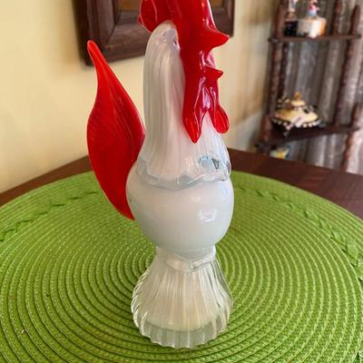 Fun pair of Vintage Murano Red and White Art Glass Chickens / Roosters